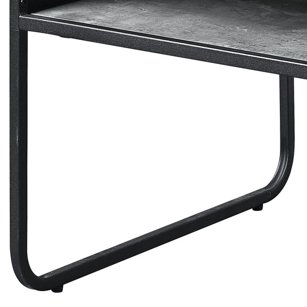 English Elm Concrete Grey and Black Coffee Table with Lower Shelf, Curved Edges & Metal Frame for Urban Chic Living B062P185664