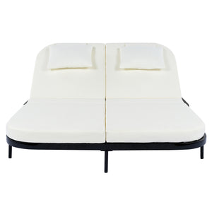 English Elm Trexm Outdoor Pe Rattan Daybed Dual Adjustable Backrest Iron Frame Poolside Lounger N715P250513B