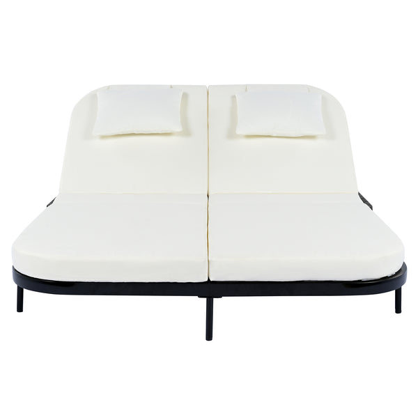 English Elm Trexm Outdoor Pe Rattan Daybed Dual Adjustable Backrest Iron Frame Poolside Lounger N715P250513B