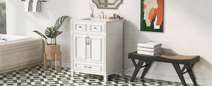 English Elm 24'' Retro Bathroom Vanity Solid Rubberwood Frame Ceramic Sink Soft Close Storage White N710P405405K