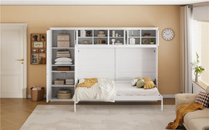 English Elm Queen Murphy Wall Bed with Integrated Wardrobe and Drawers for Studio Spaces LP000876AAK