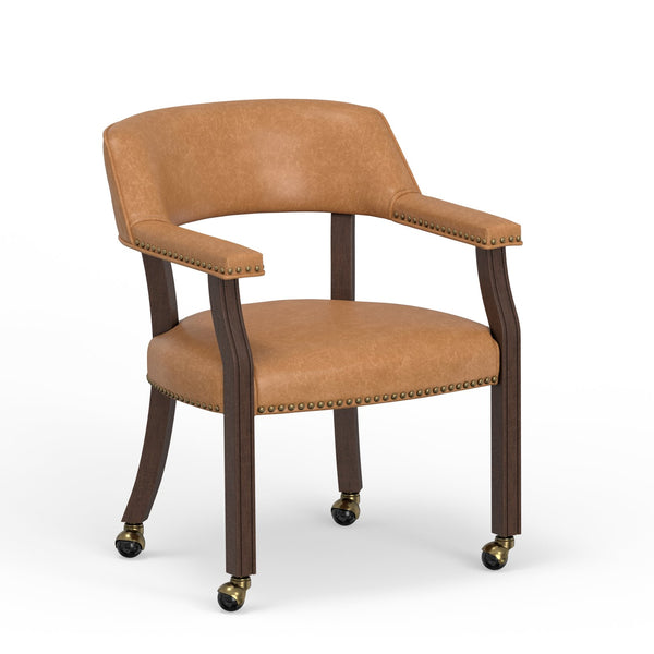 English Elm Gorman Walnut Game Dining Table Set with Faux Leather Nailhead Chairs for 4 B050S00040