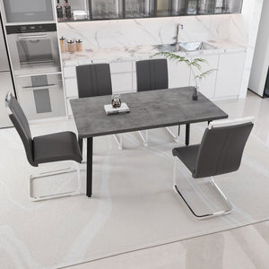 English Elm 55.12-70.87" Extendable Industrial Dining Set Faux Leather Chairs Mdf Top Seats Six Grey W2189S00908