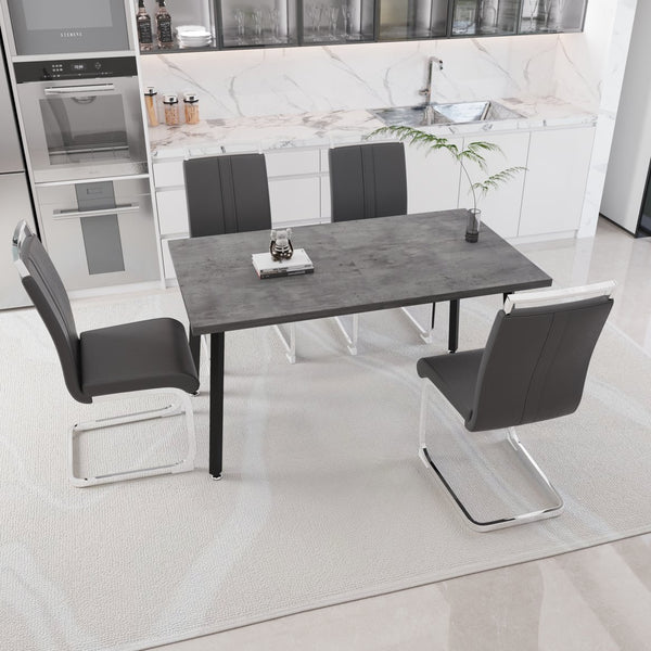 English Elm 55.12-70.87" Extendable Industrial Dining Set Faux Leather Chairs Mdf Top Seats Six Grey W2189S00908