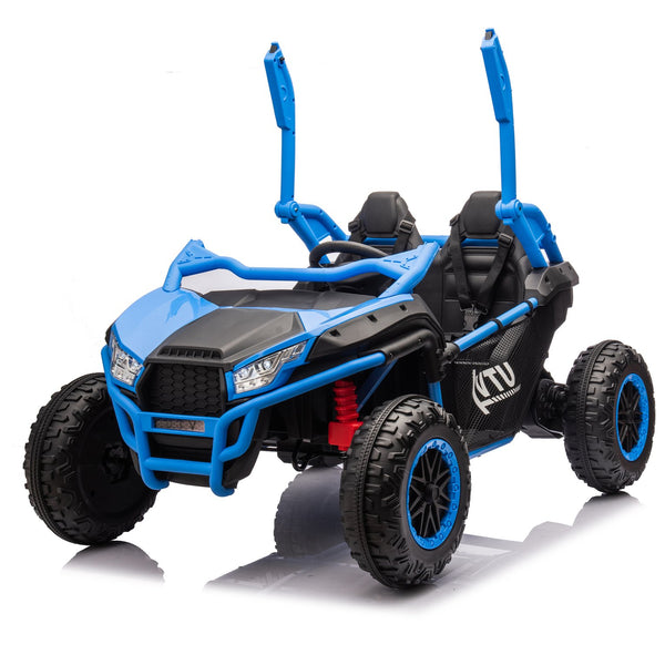 English Elm 24v Two Seater Kids Utv with Parental Remote Dual Motors Four Wheel Suspension Led Blue W1578P198432