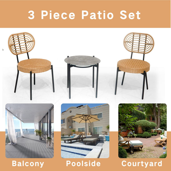 English Elm 3 Pieces Of Luxury Outdoor Wicker Furniture Set - Stylish Bistro Table & Ergonomic Chairs For Patios W2337P180755