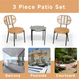 English Elm 3 Pieces Of Luxury Outdoor Wicker Furniture - Patio Bistro Style Table and Chair Combination,Weather-Resistant Pe Wicker Weave, Stainless Steel Fame, Suitable For Garden, Terrace,Backyard Casua