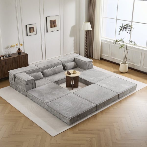 English Elm Compression Modular Sofa Bed, Versatile Light Grey Fleece Couch, No Assembly, 3-Seater & Ottoman W3723S00024