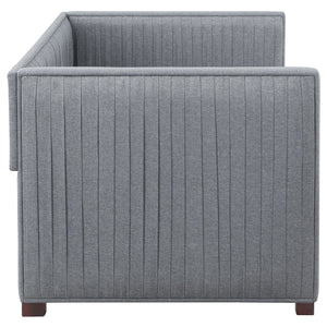 English Elm Vendman Grey Upholstered Twin Daybed with Trundle, Modern Minimalist Pleated Sides, Guest-Ready Comfort B062S00988