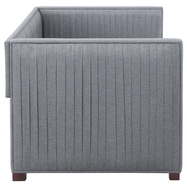 English Elm Vendman Grey Upholstered Twin Daybed with Trundle, Modern Minimalist Pleated Sides, Guest-Ready Comfort B062S00988