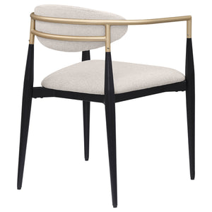 English Elm Mistra Two-Tone Beige Fabric Dining Arm Chair Set of 2 — Black Base, Hand-Painted Gold Arms, Sleek Comfort B062P299814