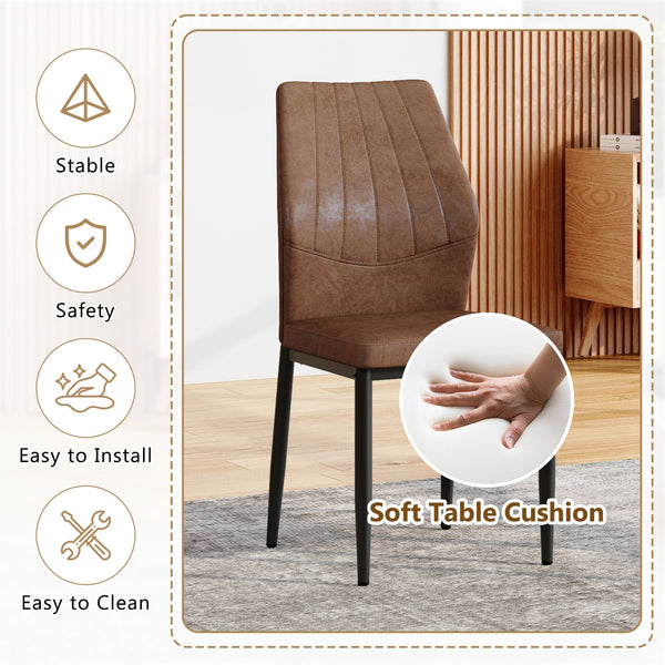 English Elm Set of 6 ergonomic dining chairs with shell-pattern back, 37" height, breathable tech fabric, sturdy metal legs and adjustable anti-slip feet for stable, comfortable seating during meals Brown+Black W1151P359594