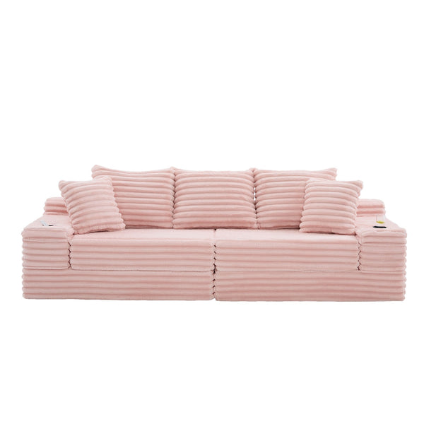 English Elm Oversized Corduroy Cloud Couch Convertible Sleeper Sofa with Memory Foam Seating Pink W395S00121
