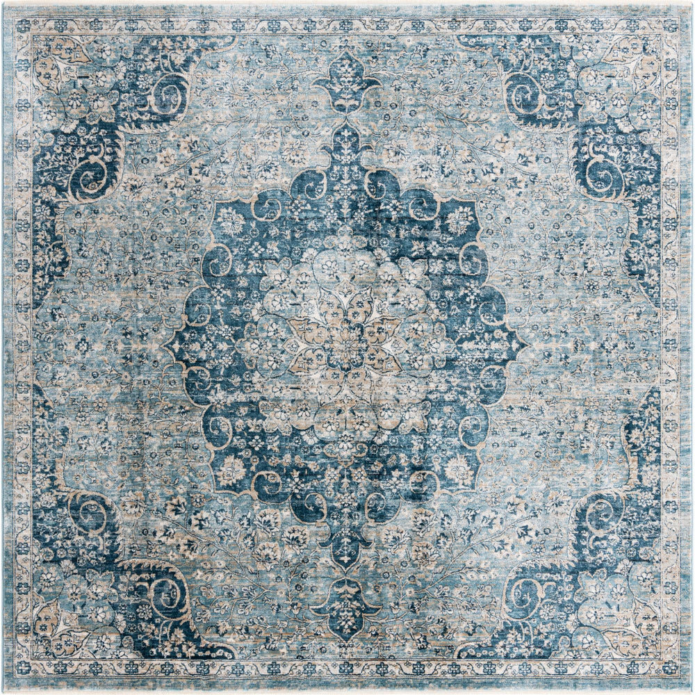 Unique Loom Newport Elms Machine Made Medallion Rug Navy Blue, Light Blue/Ivory 8' 0" x 8' 0"
