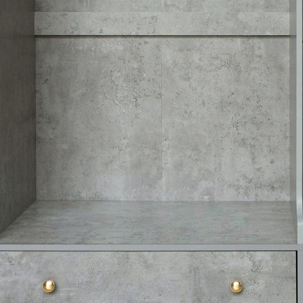 English Elm Open Open Wooden Wardrobe with 2 Rods, 5 Shelves & 3 Drawers — Modern Gray White Storage Solution N820S00021E