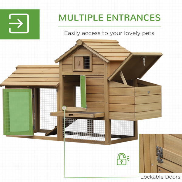English Elm Pawhut Solid Fir Elevated Chicken Coop with Nesting Box and Run for Backyard Flocks W2225P217057