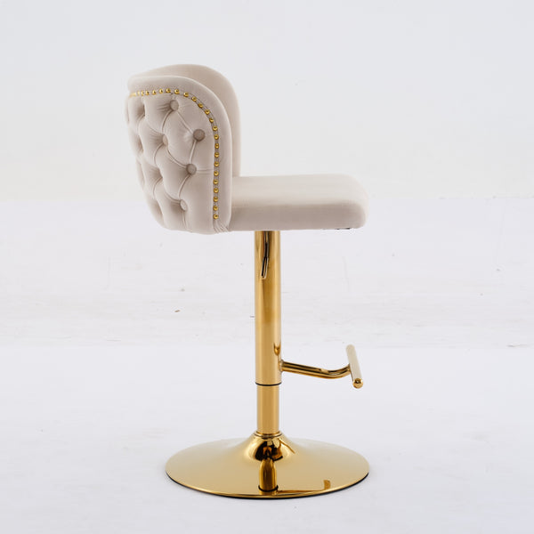 English Elm A&A Velvet Tufted Swivel Barstool with Ergonomic Back and Gold-Plated 17.7" Base, Set of 2 Beige W1143P204045