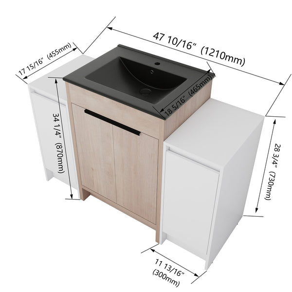English Elm 48 Inch Freestanding Bathroom Vanity With Black Ceramic Sink, Soft-Close Doors & Ample Storage W999S00313