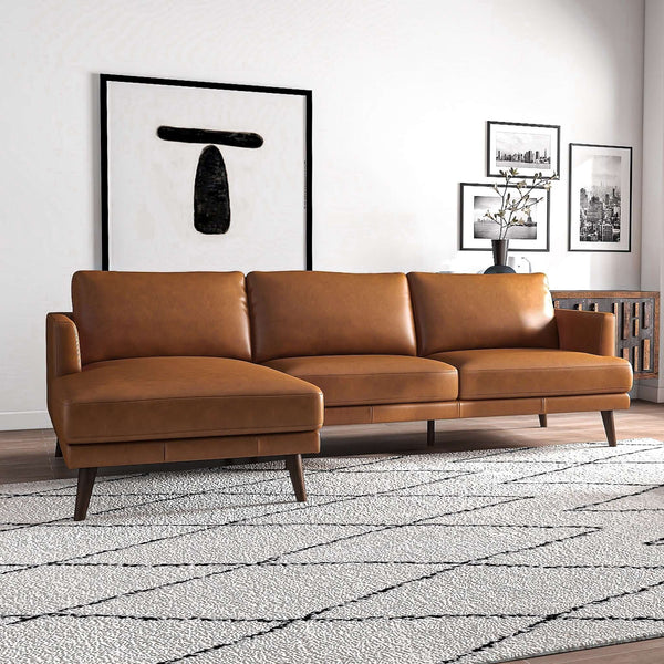 English Elm Ashcroft Furniture - Lore L-Shaped Cognac Leather Sectional Sofa - Chic Mid-Century Design For Comfort & Style B183S00027