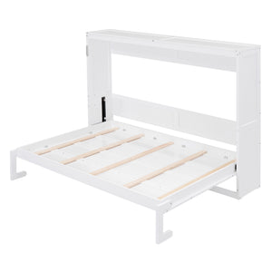 English Elm Full Size Murphy Wall Bed with Cabinet Dual Piston Folding Mechanism for Studio Spaces White LP000664AAK-2