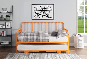 English Elm Daybed Classic Metal Frame with Lift-Up Trundle, Space-Saving Guest Solution with Casters and Foldable Legs Orange 87.75 L x 25.25 W x 6 H B011P332231