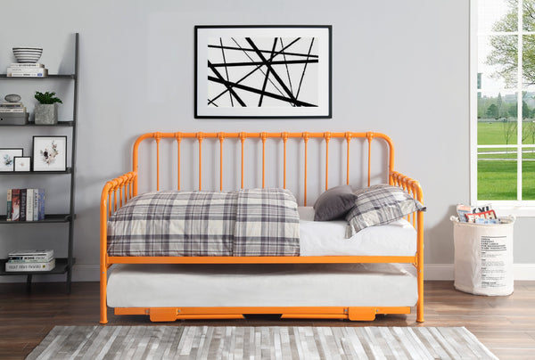 English Elm Daybed Classic Metal Frame with Lift-Up Trundle, Space-Saving Guest Solution with Casters and Foldable Legs Orange 87.75 L x 25.25 W x 6 H B011P332231