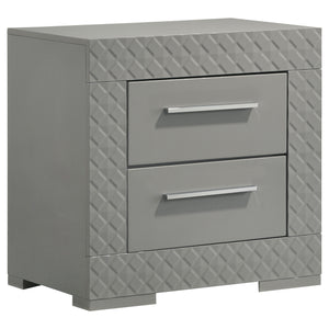 English Elm Pierce Queen Bedroom Set with Led Headboard Diamond Embossed High Gloss Finish Grey B062S01734