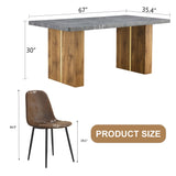 English Elm Table and Chair Set.Cozy Modern Mdf Dining Set - 67"X35.4" With 8 Comfortable Technology-Fabric Brown Chairs With Round Corner Design.Suitable For Home Dining Rooms,Hotels,Other Commercial Spaces.