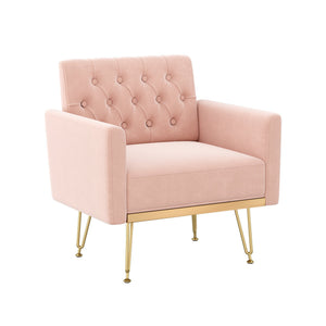 English Elm Teddy Fabric Tufted Accent Chair with Gold Metal Legs for Bedroom or Living Room Pink W2113P392020