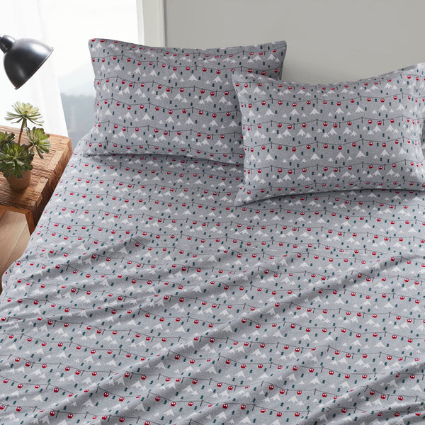 English Elm 4 Pcs King Flannel Sheet Set In Grey Ski Jump - Luxurious Softness & Warmth For Cozy Nights! B035P319789