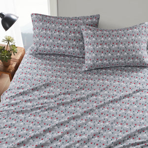 English Elm 4 Pcs Full Sheet Set In Grey Ski Jump - Cozy 100% Cotton Flannel For Warmth & Comfort All Year B035P319787