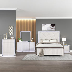 English Elm Fabio Contemporary King 5Pc Bedroom Set With Led Lighting, Diamond Accents & Elegant White Finish B009S01584