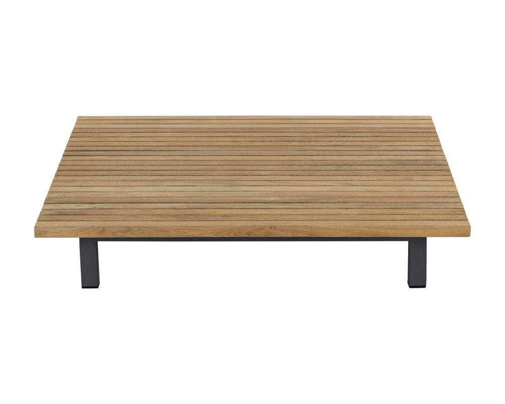 Sunpan Geneve Modern Outdoor Coffee Table with Natural Teak Top & Durable Powder Coated Aluminum Base