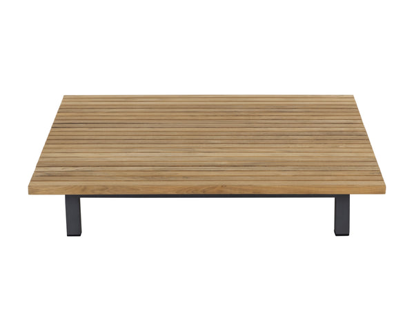 Sunpan Geneve Modern Outdoor Coffee Table with Natural Teak Top & Durable Powder Coated Aluminum Base