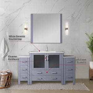 English Elm Volez Dark Grey 60" Single Bath Vanity with Side Cabinets, White Ceramic Top, Soft-Close Storage Durable B2731P337020