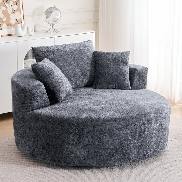English Elm Round Swivel Barrel Chair Plush Chenille Upholstery Cozy Accent Seat for Any Room Grey W2915P338891