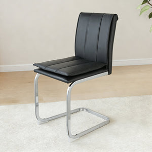 English Elm Modern Pu Leather Cantilever Dining Chairs Set of 4 with Steel Arc Frame for Kitchen Black And Silver W5123P454214