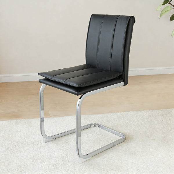 English Elm Modern Pu Leather Cantilever Dining Chairs Set of 4 with Steel Arc Frame for Kitchen Black And Silver W5123P454214