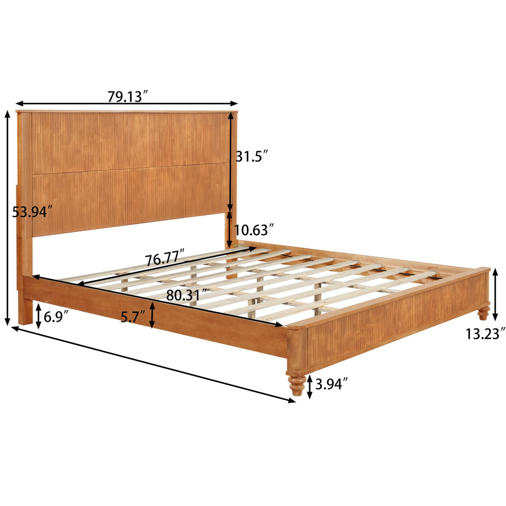 English Elm 3-piece King Bedroom Set Fluted Wood Frame Natural Finish with Storage Nightstands W1716S00033