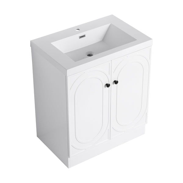 English Elm 30" Modern Freestanding Bathroom Vanity with Resin Sink, Soft-Close Doors, Adjustable Shelf, Durable Plywood Finish White W999S00271