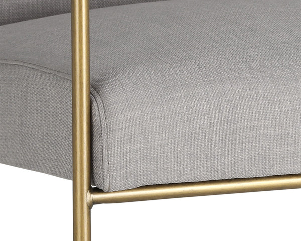 Sunpan Balford Dining Armchair - Elegant Mid-Century Design with Comfortable Seat and Antique Brass Frame Arena Cement