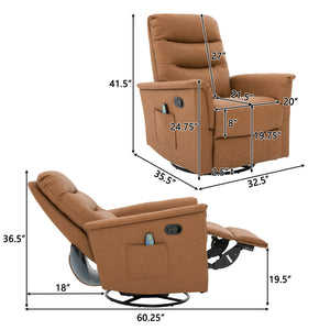 English Elm Manual Recliner Swivel Rocker Boucle Chair with 8-point Massage for Nursery or Living Room Brown N763P363763D