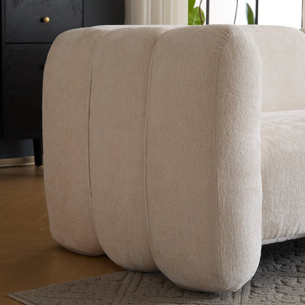 English Elm Tonson Wave Silhouette Boucle Three Seater Sofa Sculptural Modern Living Room Seating Beige N773IS00030S