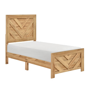 English Elm Natural Wood Twin Panel Bed Chevron Headboard Rustic Farmhouse Bedroom Frame B011P490038
