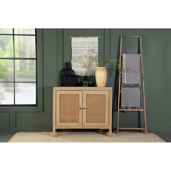 English Elm Henley Natural Mango Wood 2-Door Accent Cabinet with Rustic Cane Doors, Antique Brass Knobs, Storage - Island-Inspired 38"W x 32"H x 16"D B062P350431