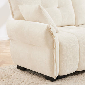 English Elm Three Seater Chenille Sofa with Ottoman Solid Wood Base Tufted Arms Living Room White W714S01653