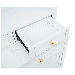 English Elm Modern Tall Kitchen Pantry Set of Two with Faux Marble Top and Glass Holders White SP000175AAK