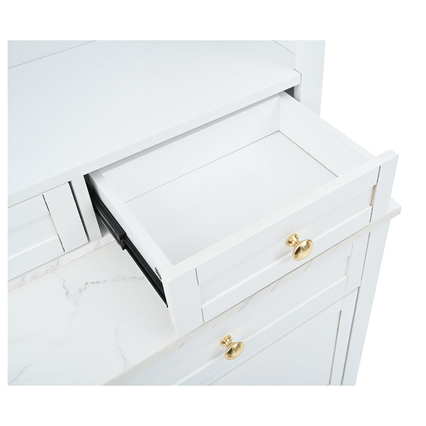 English Elm Topmax Freestanding Tall Pantry Cabinet Faux Marble Top 5 Drawers Modern Kitchen Hutch White N717S000075K