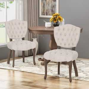 English Elm Kd Button Tufted Dining Chairs Set of 2 Rubberwood Scrolled Legs Vintage Style 61624.00FBGE