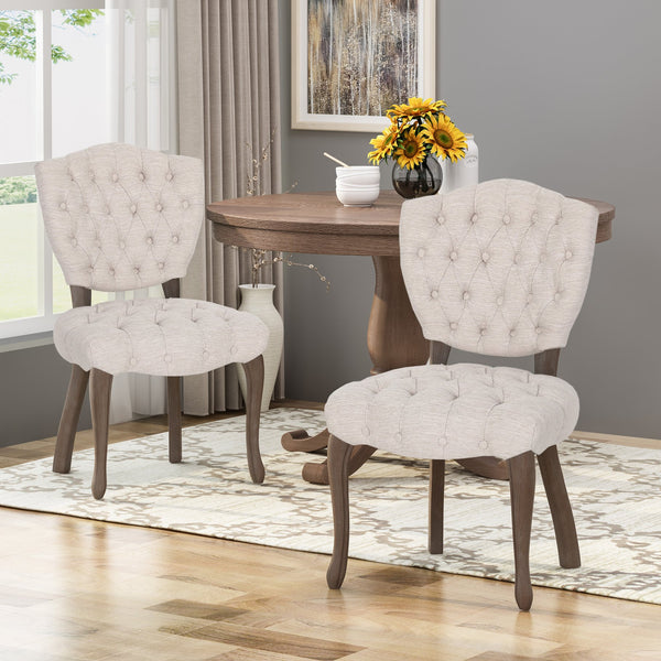 English Elm Kd Button Tufted Dining Chairs Set of 2 Rubberwood Scrolled Legs Vintage Style 61624.00FBGE